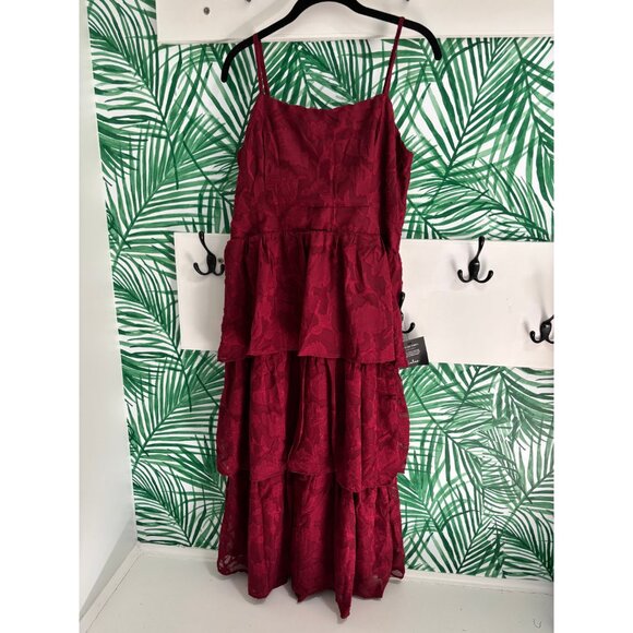 NWT Lulus Burgundy Burnout Floral Print Tiered Dress Size XL formal wedding - Picture 2 of 15